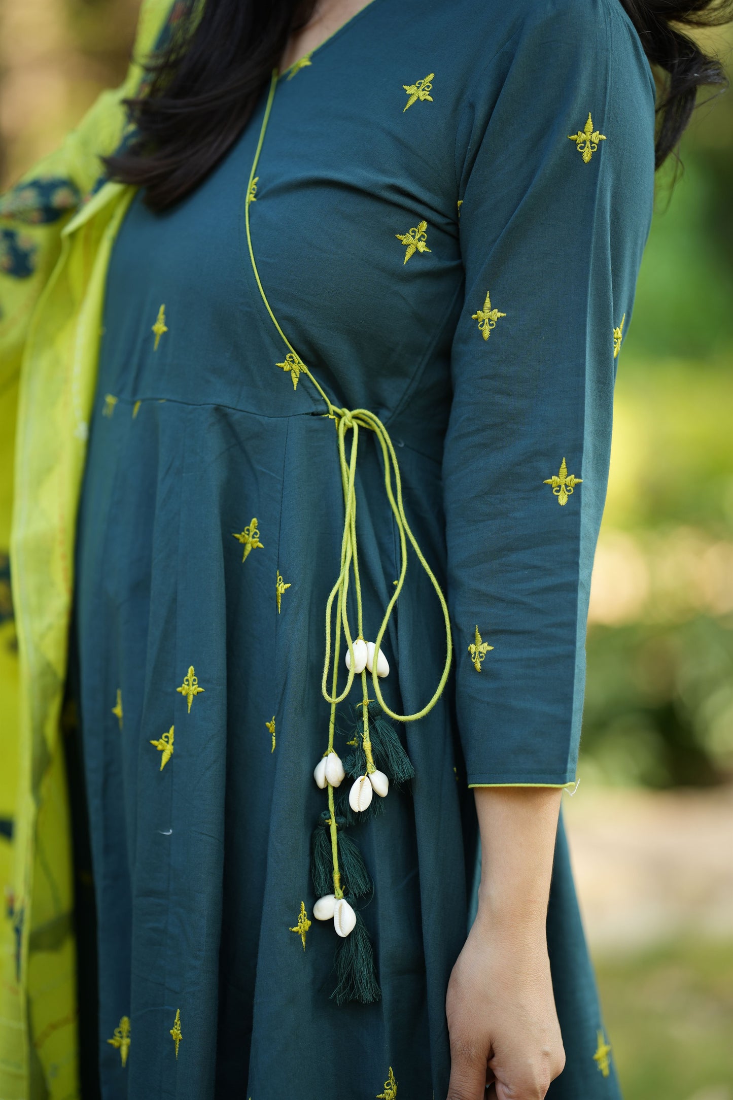 Manjaro Teal Cotton Anarkali Suit Set