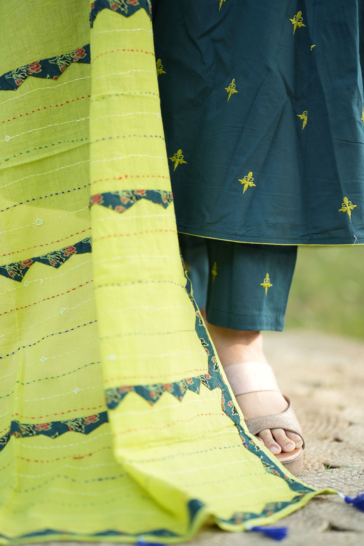 Manjaro Teal Cotton Anarkali Suit Set