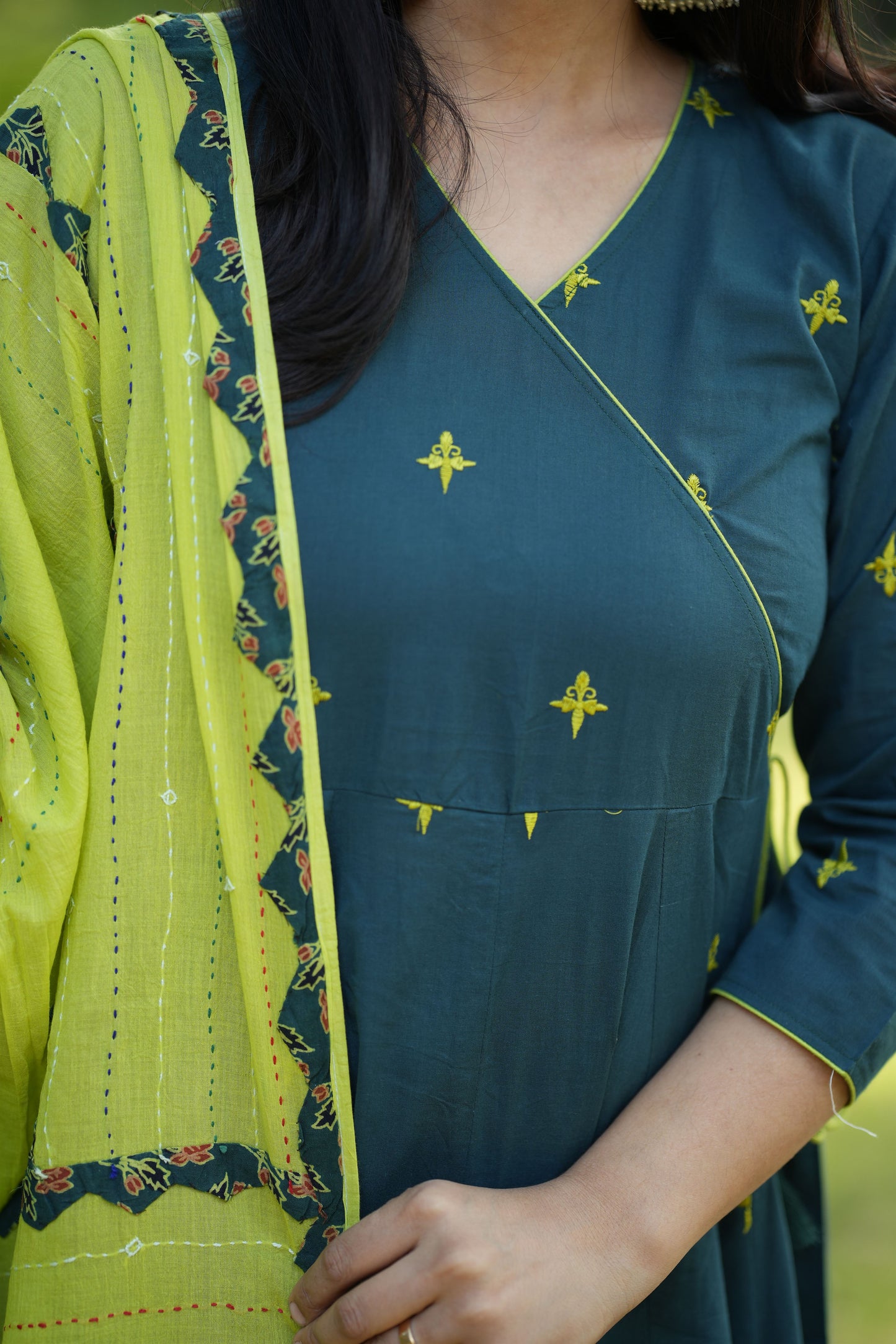 Manjaro Teal Cotton Anarkali Suit Set