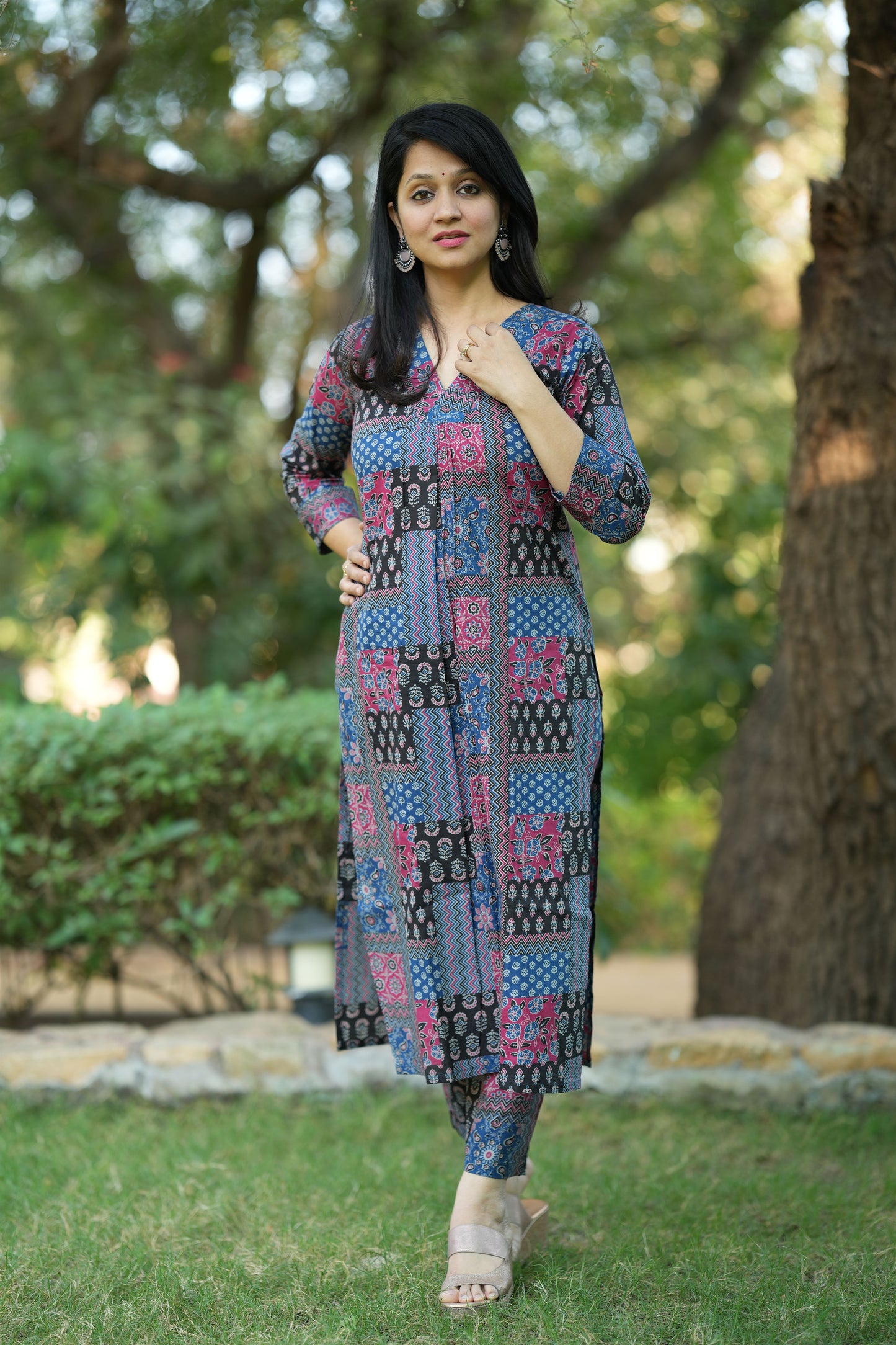Blue Ajrakh Cotton Kurta pant Set