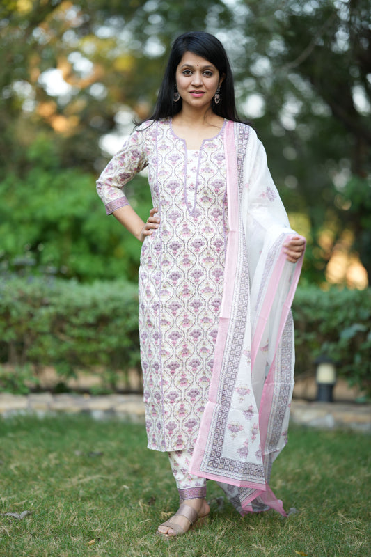 Kimaya Purple Cotton Suit Set