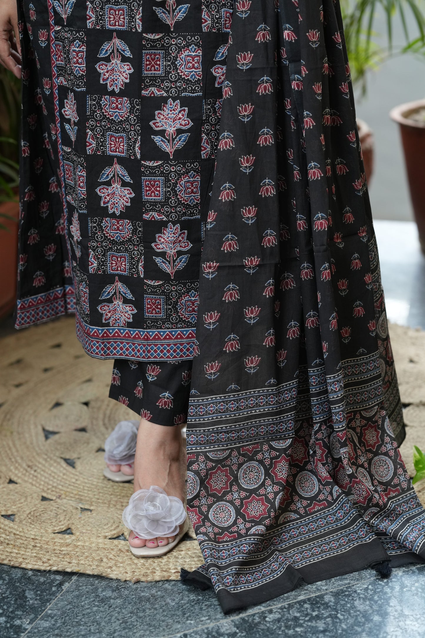 Shyamika Black Ajrakh Print A-Line Suit Set