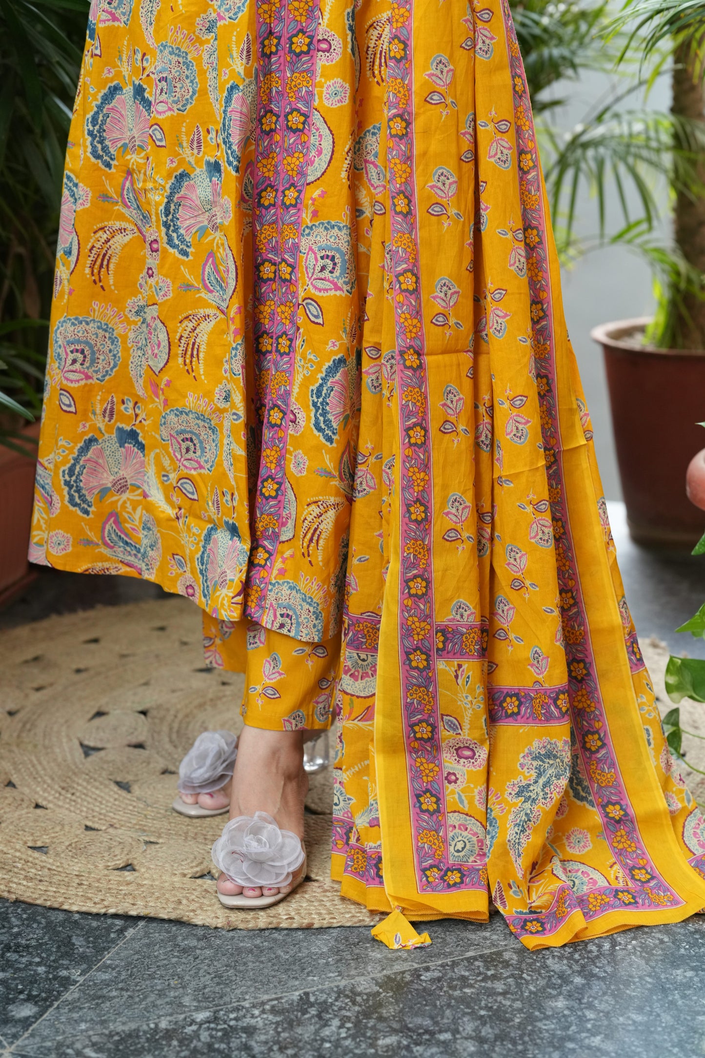 Golden Mustard Cotton Anarkali Suit Set