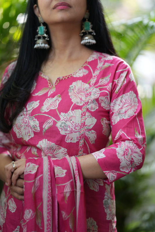 Meher Pink Cotton Suit Set