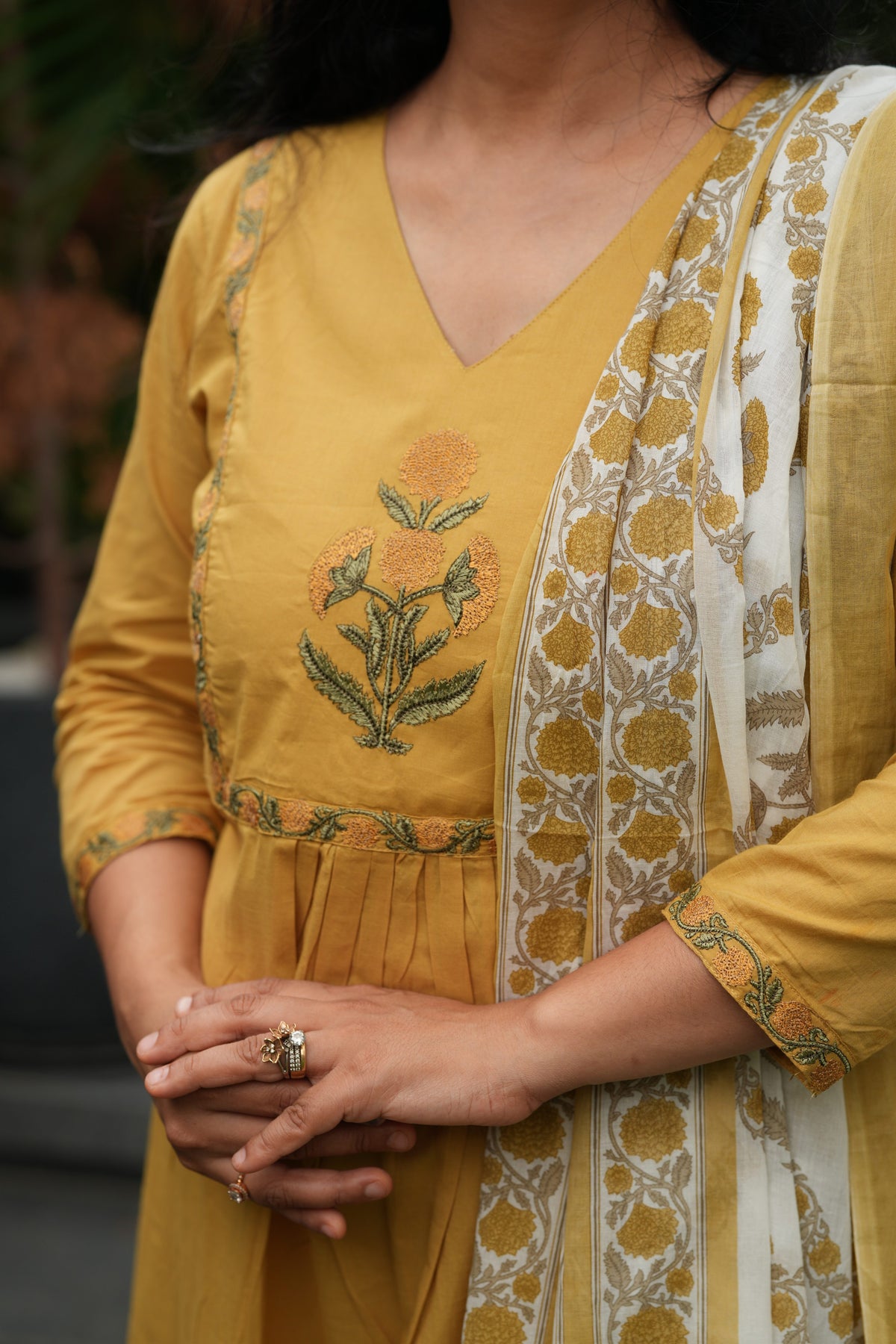 Kumud Mustard Embroidered Cotton Suit Set