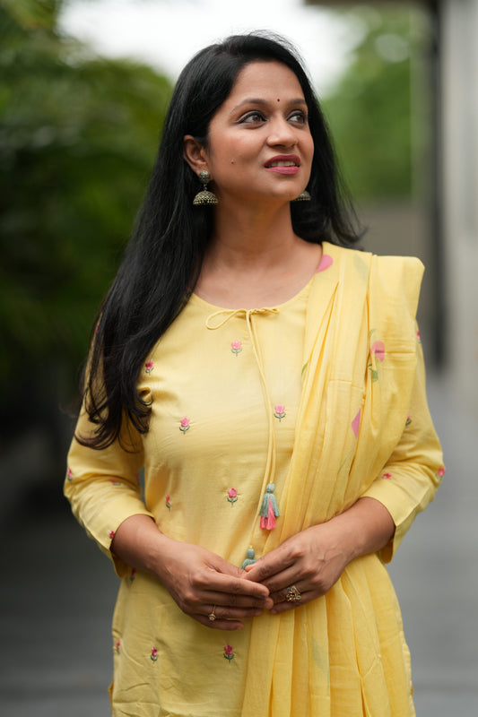 Kanak Mustard Cotton Suit Set