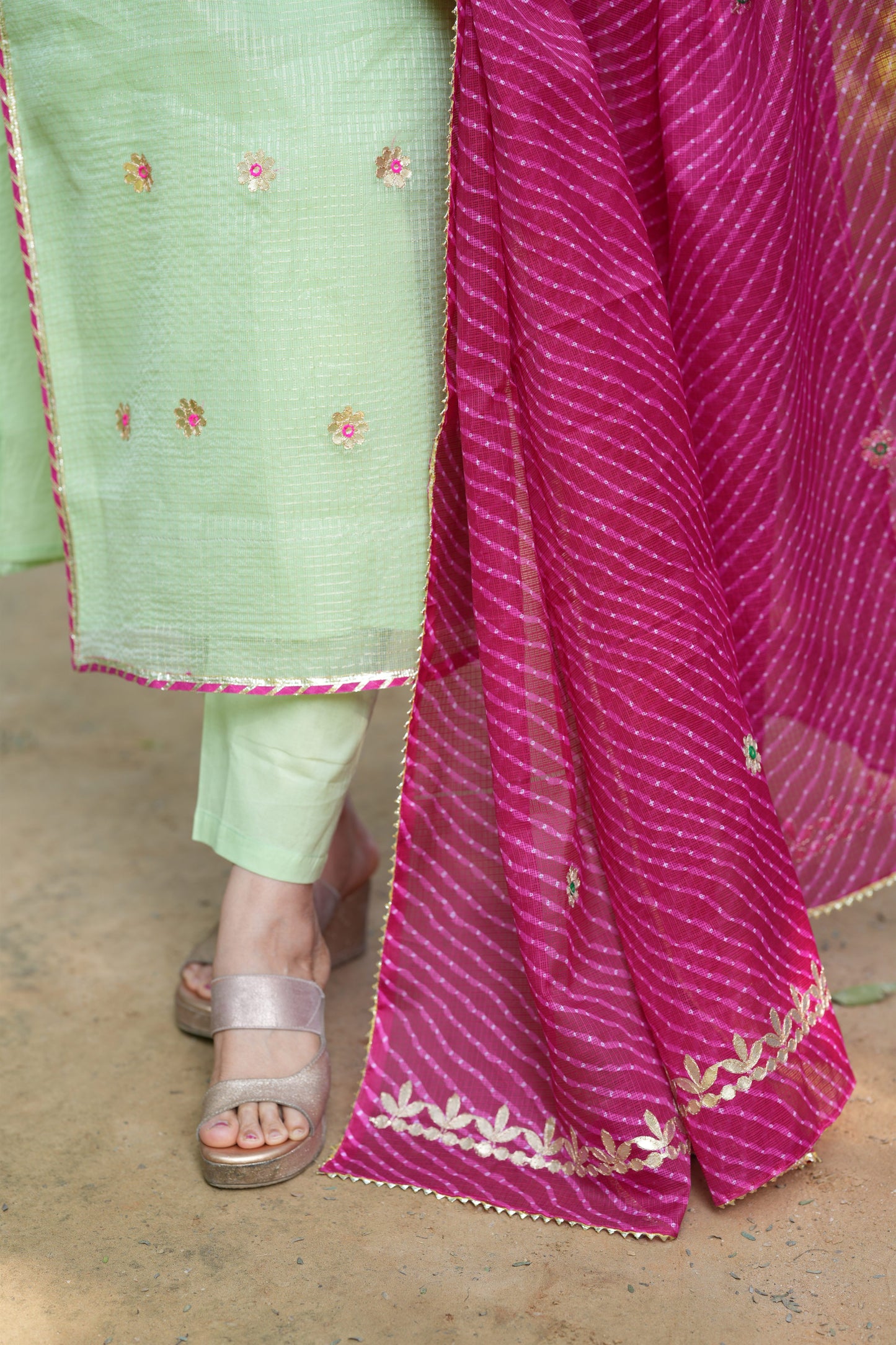 Pistachio Festive Charm Kota Doria Set