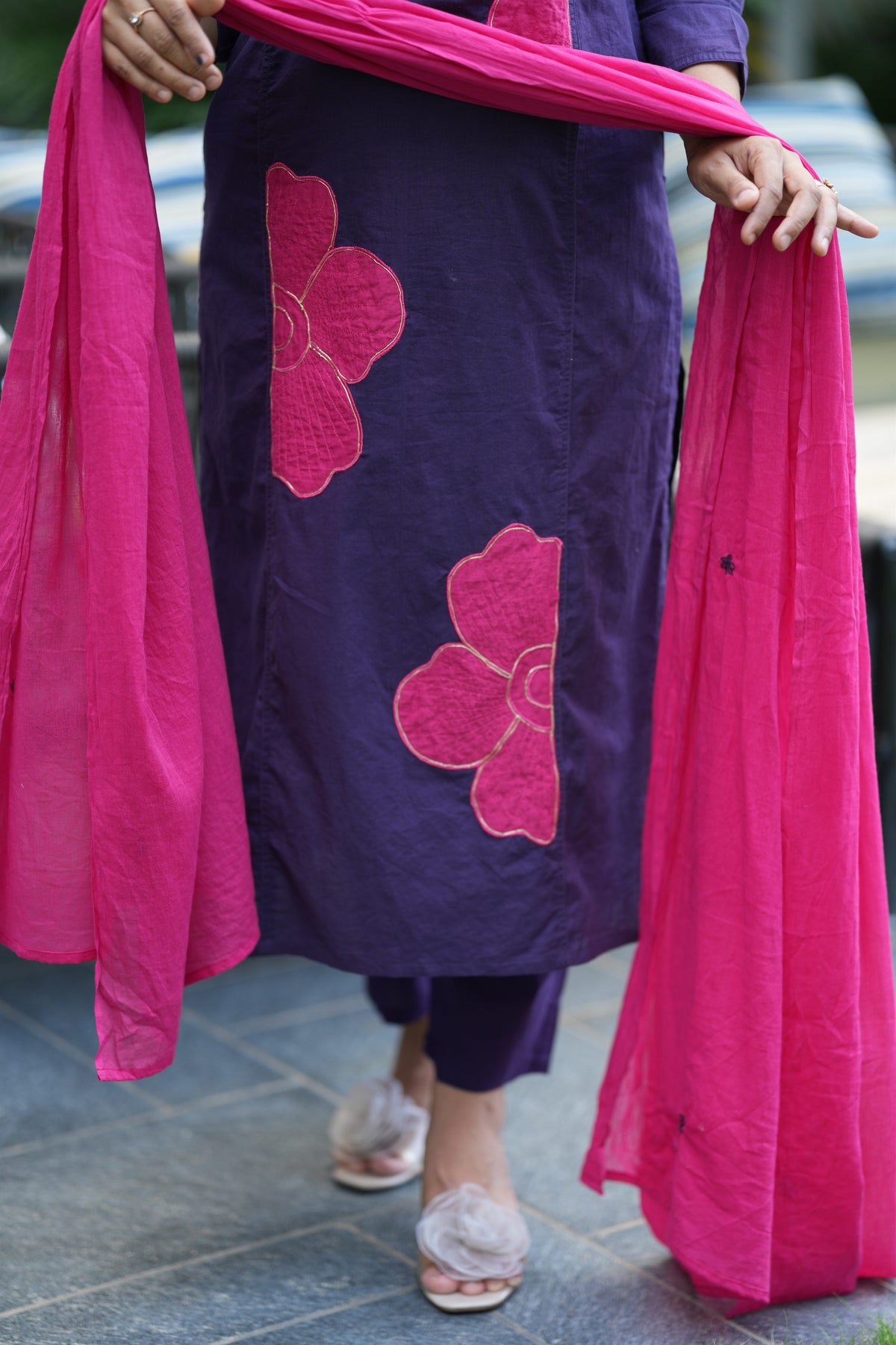 Kairali Purple Applique Cotton Suit Set