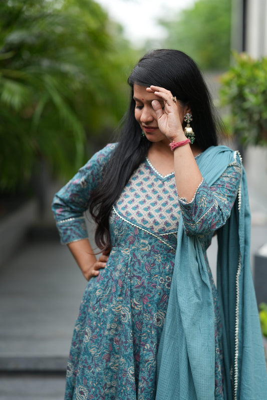 Rimjhim Cotton Anarkali Suit Set