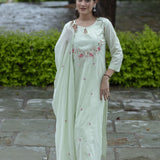 Mint Green Designer Embroidered Suit Set