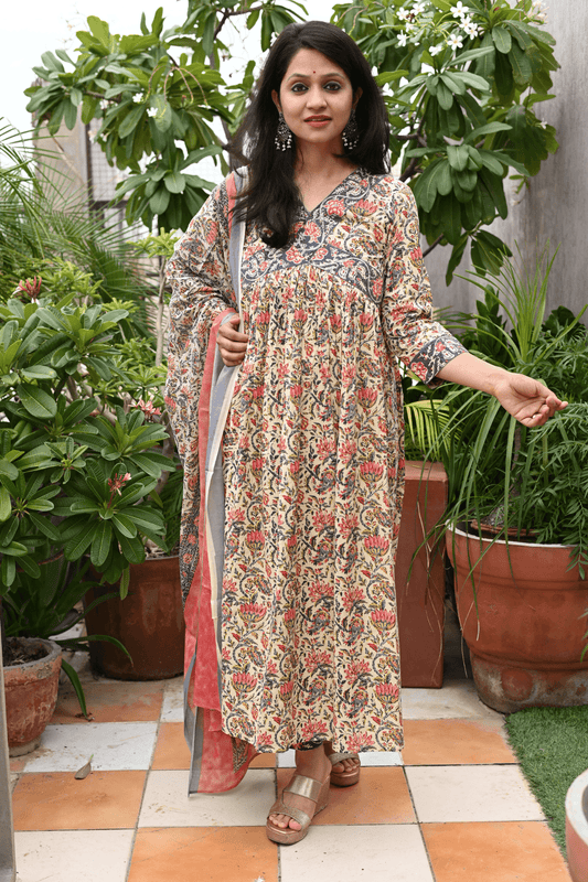 Cotton Handblock Alia Cut Suit Set