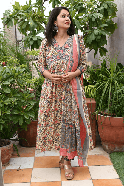 Cotton Handblock Alia Cut Suit Set