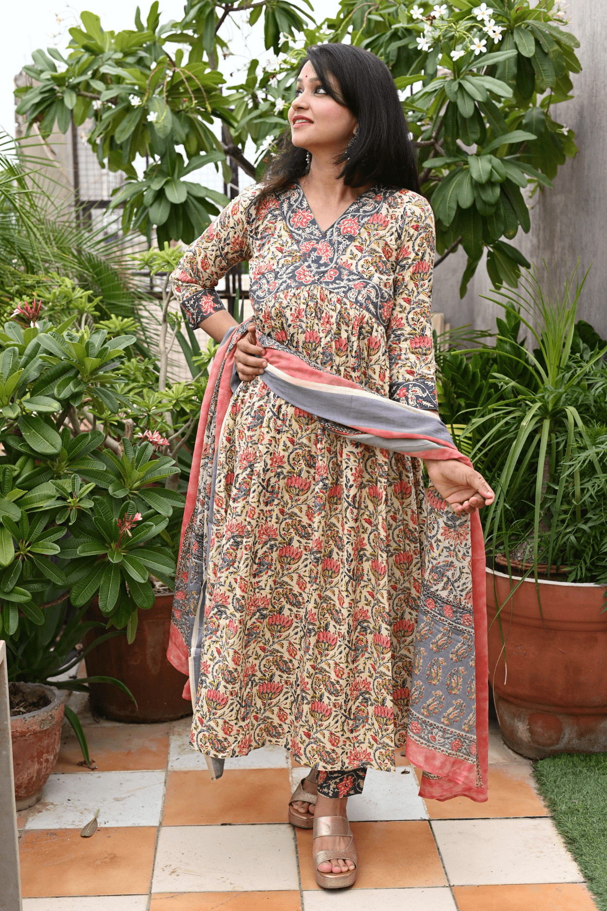 Cotton Handblock Alia Cut Suit Set