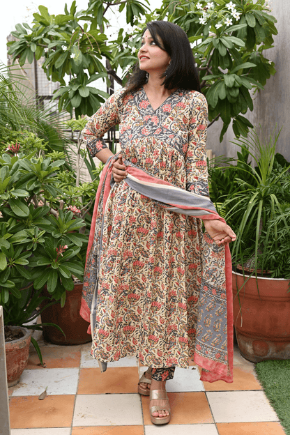 Cotton Handblock Alia Cut Suit Set