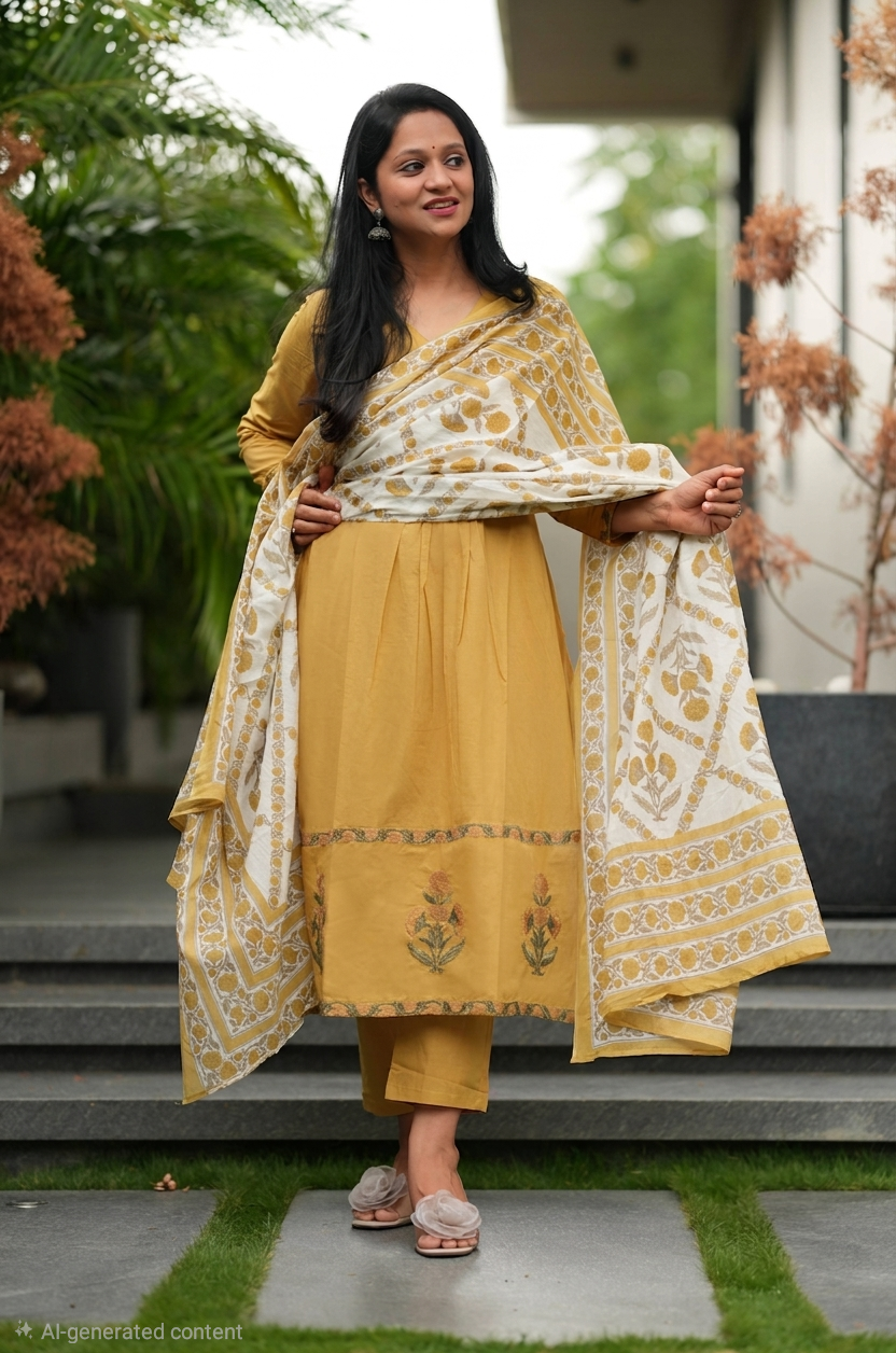 Kumud Mustard Embroidered Cotton Suit Set