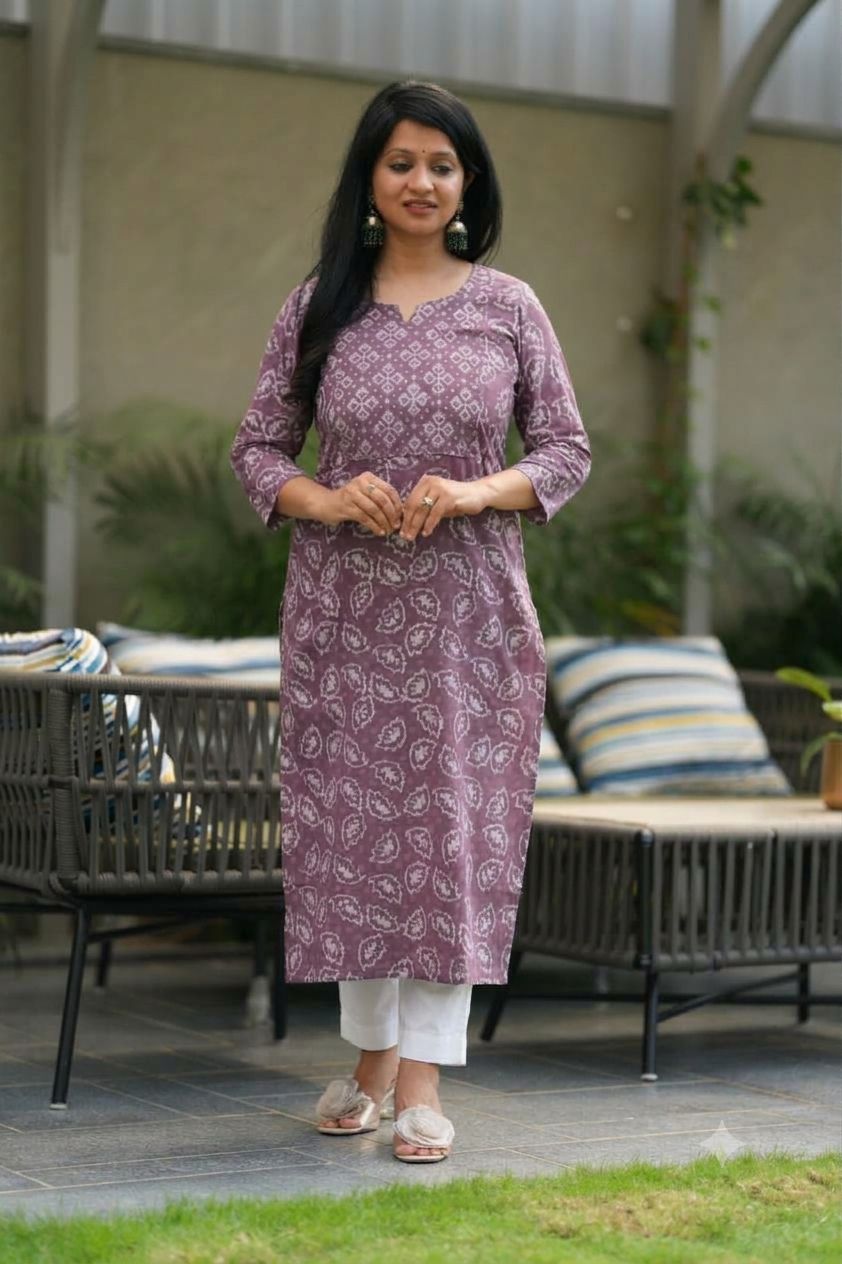 Mauve Bagru Handblock Cotton Kurti