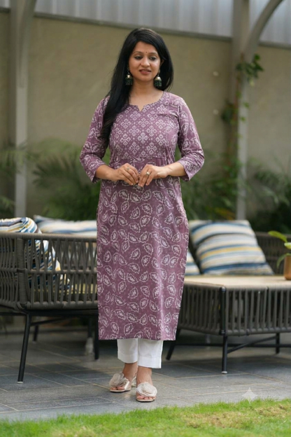 Mauve Bagru Handblock Cotton Kurti