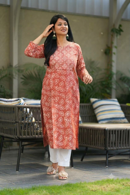 Orange Bagru Handblock Cotton Kurti
