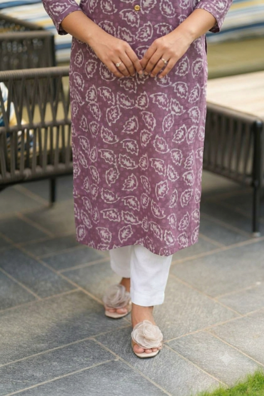 Mauve Bagru Handblock Cotton Kurti
