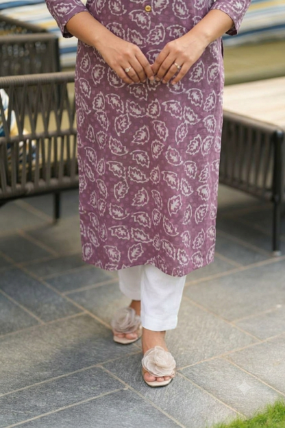 Mauve Bagru Handblock Cotton Kurti