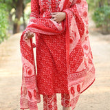 Scarlet Red Cotton Suit Set