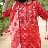 Scarlet Red Cotton Suit Set