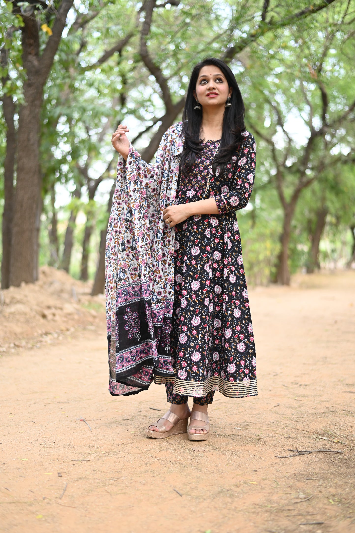 Mansi Black Anarkali Cotton Suit Set
