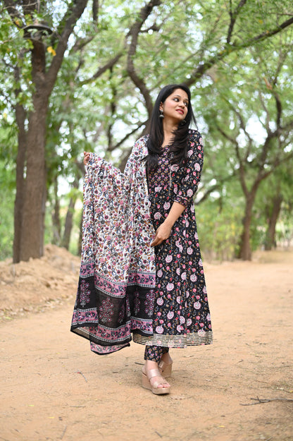 Mansi Black Anarkali Cotton Suit Set