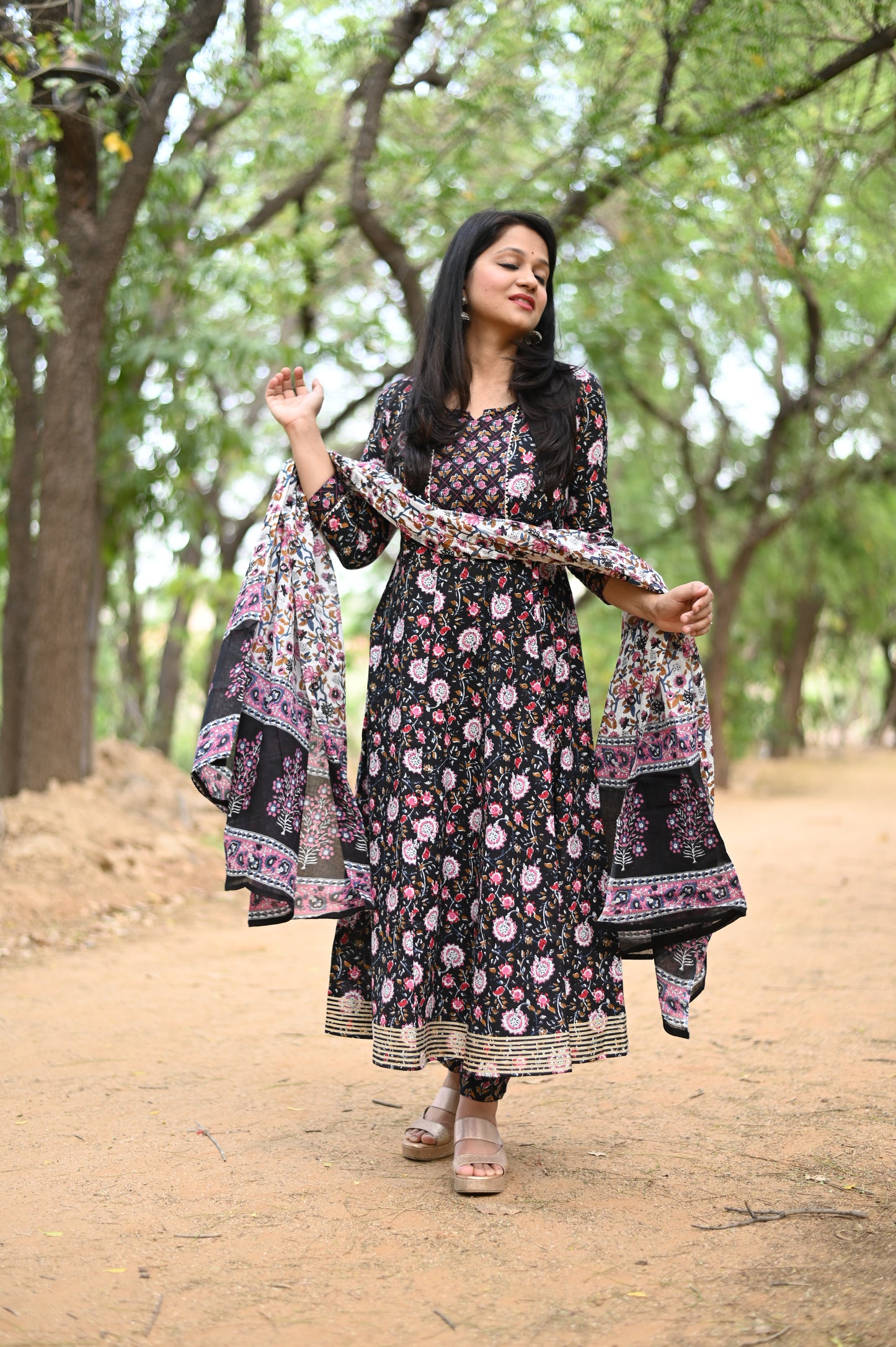 Mansi Black Anarkali Cotton Suit Set