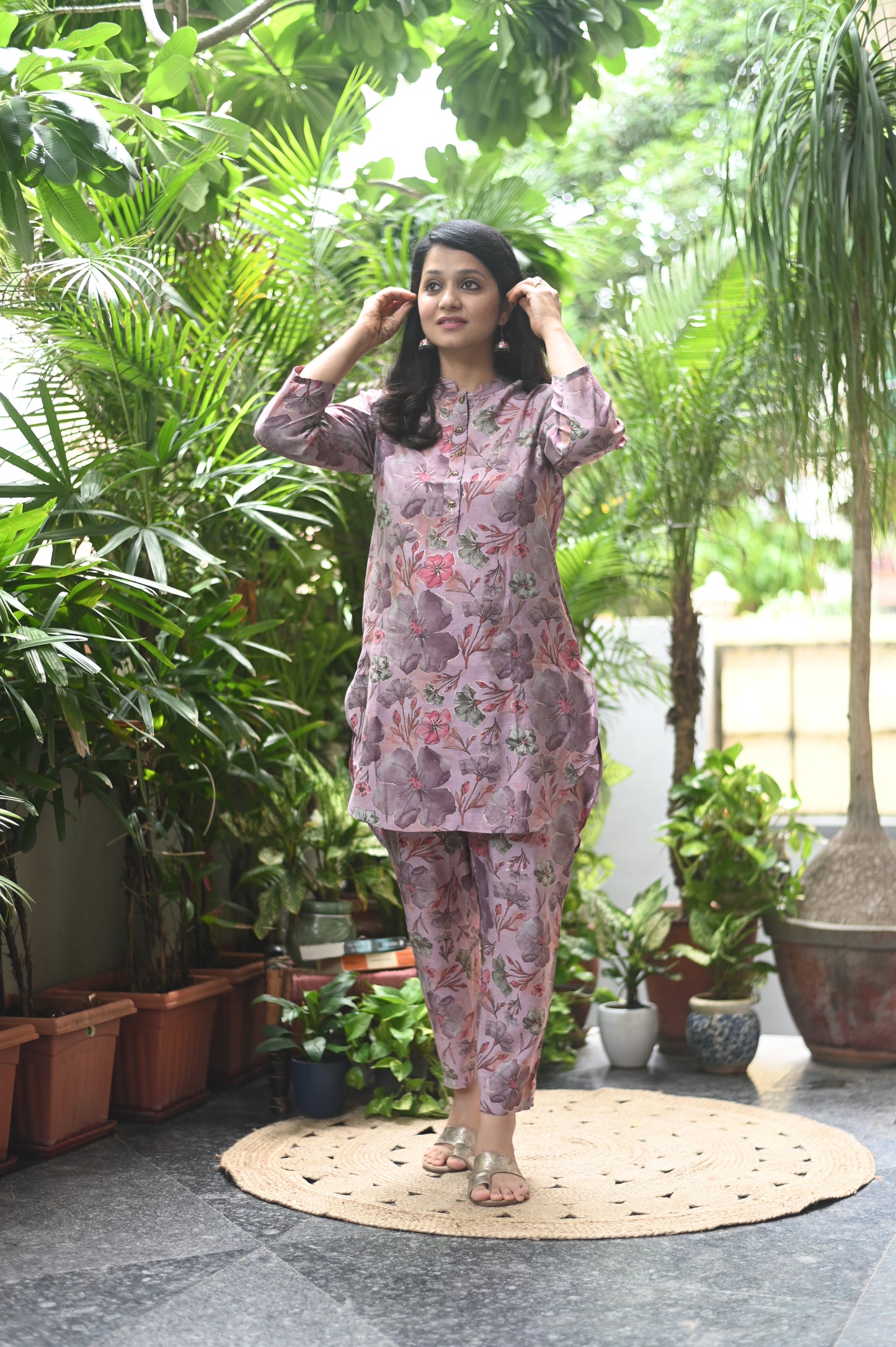 Rosy  muslin silk co-ord set