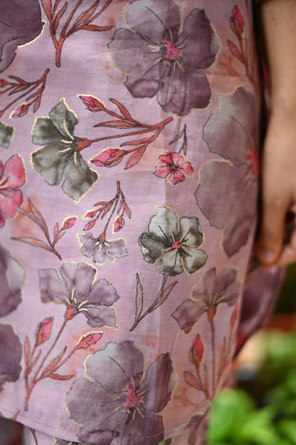 Rosy  muslin silk co-ord set