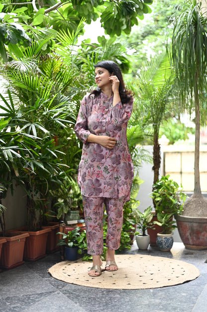 Rosy  muslin silk co-ord set