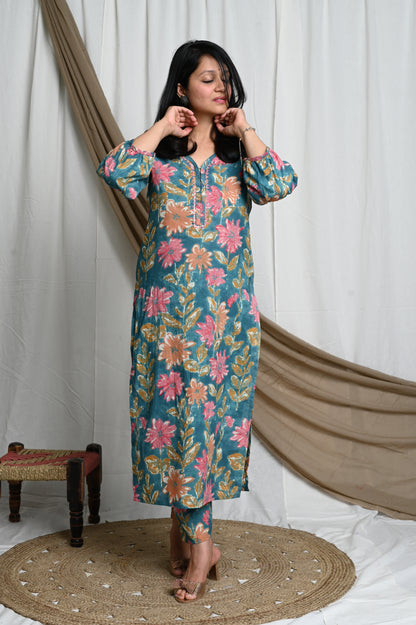 Resham cotton kurti pant set