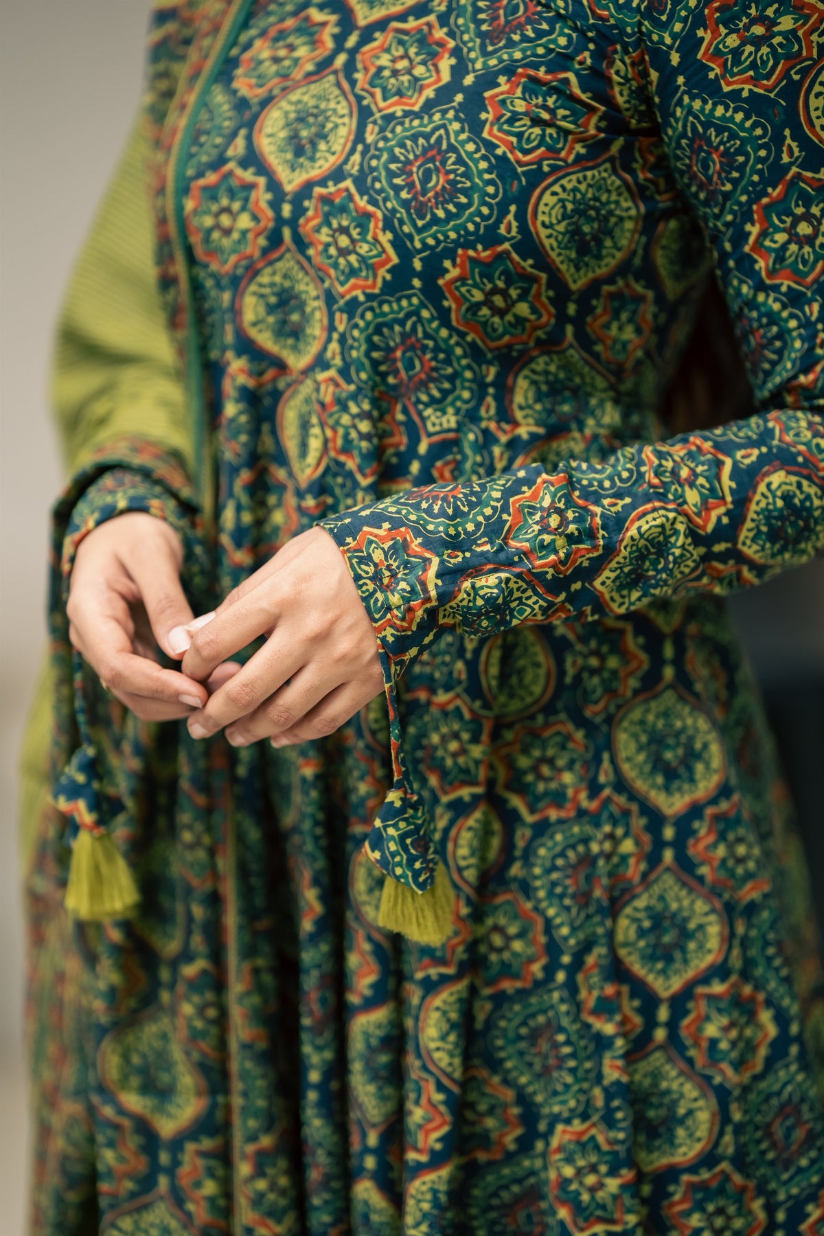 Falak Ajrakh Print Cotton Anarkali Suit Set
