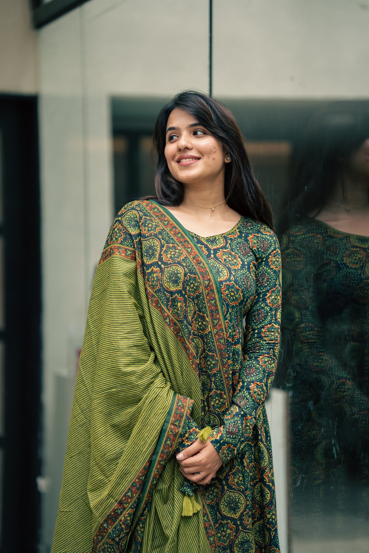 Falak Ajrakh Print Cotton Anarkali Suit Set