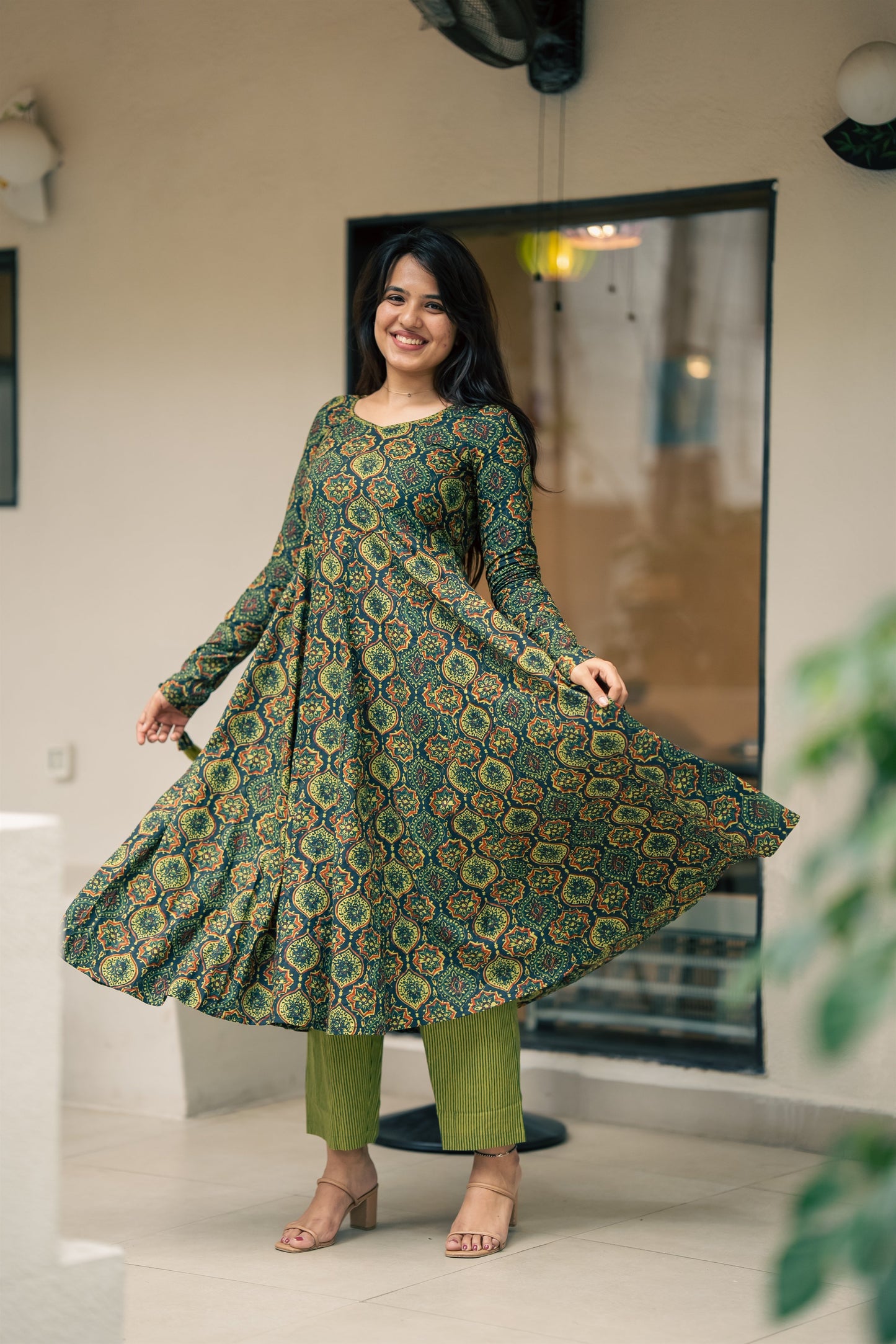 Falak Ajrakh Print Cotton Anarkali Suit Set