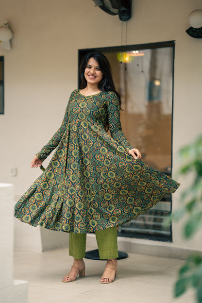 Falak Ajrakh Print Cotton Anarkali Suit Set