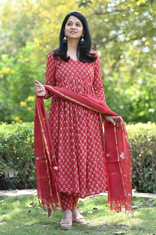 Aabroo Heritage Anarkali Cotton Suit Set
