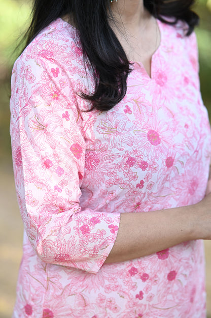 Gulvi Pink Cotton Kurti