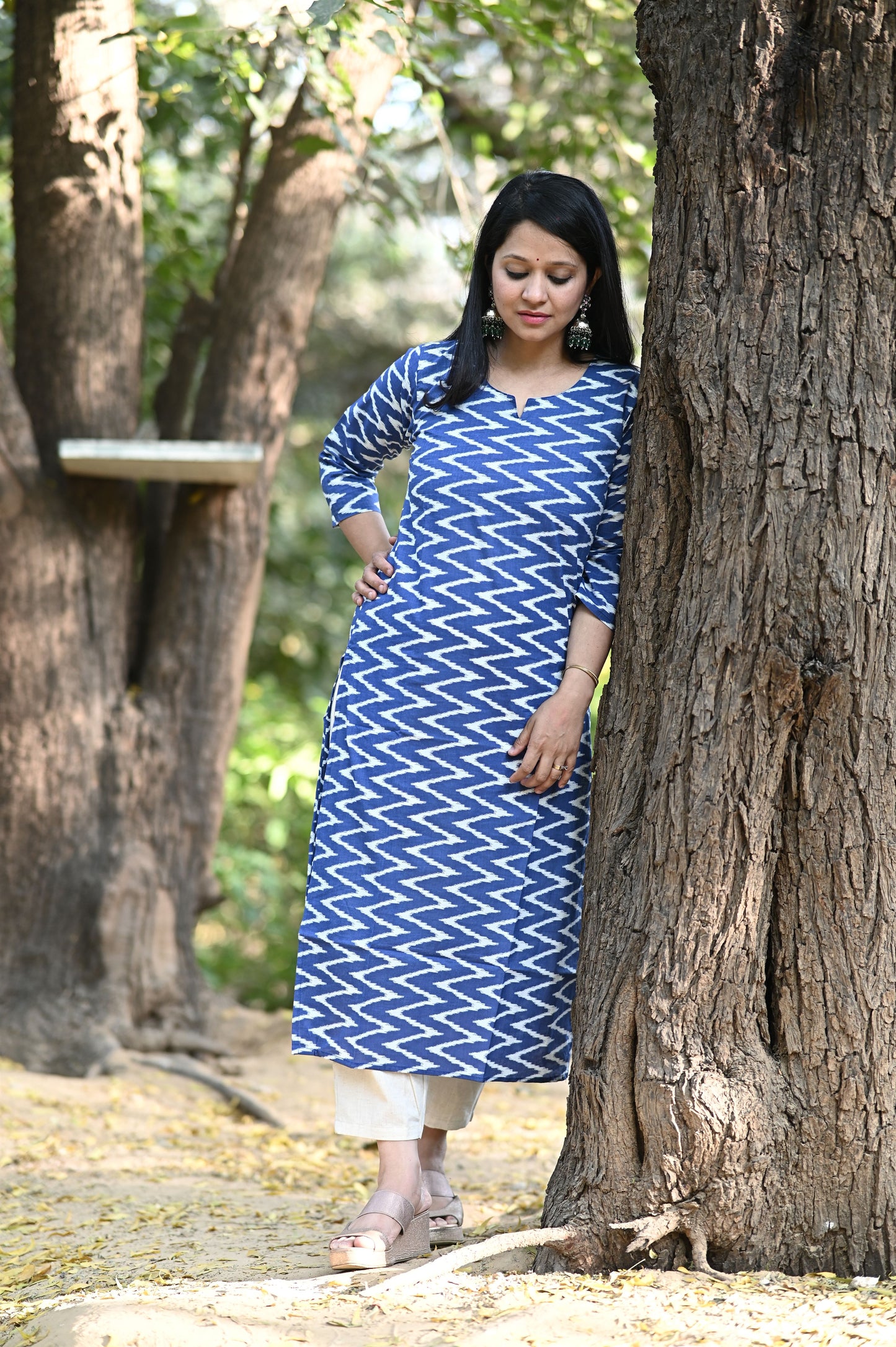 Blue Zig Zag Cotton Kurti