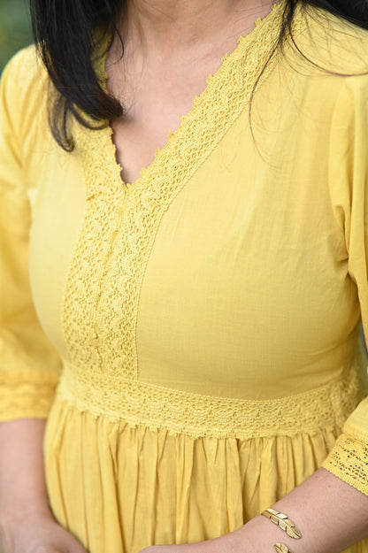 Yellow Cotton Tier Gown