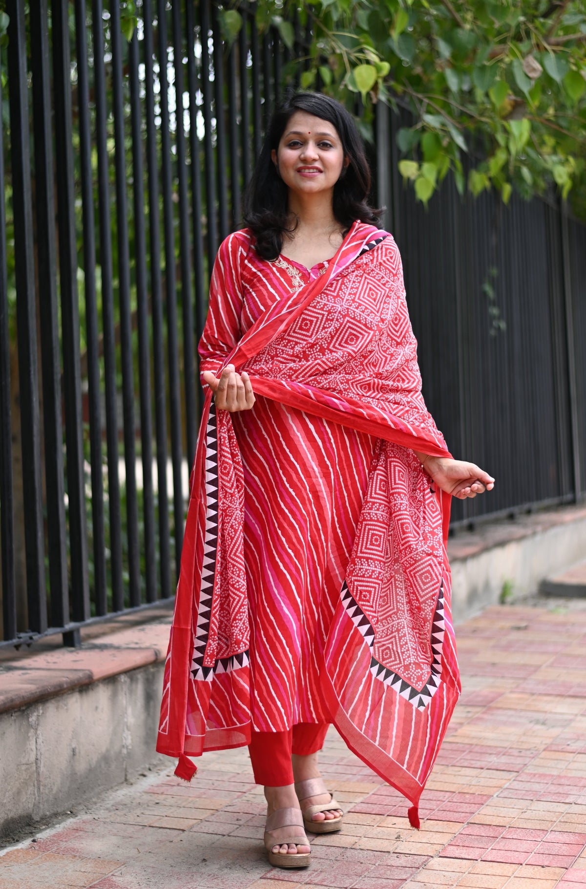 Red Lehariya Suit Set