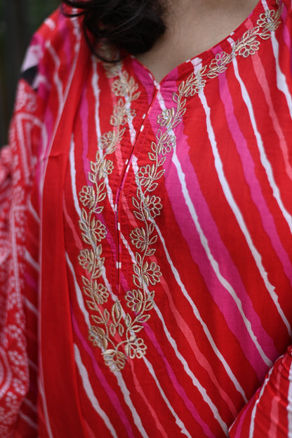 Red Lehariya Suit Set