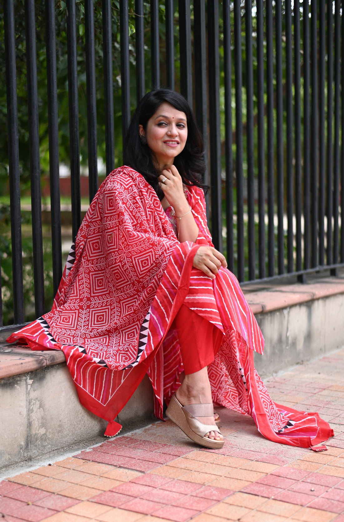 Red Lehariya Suit Set