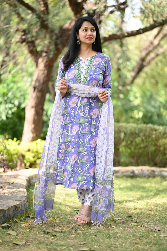 Aditi Hand Block Cotton Suit Set