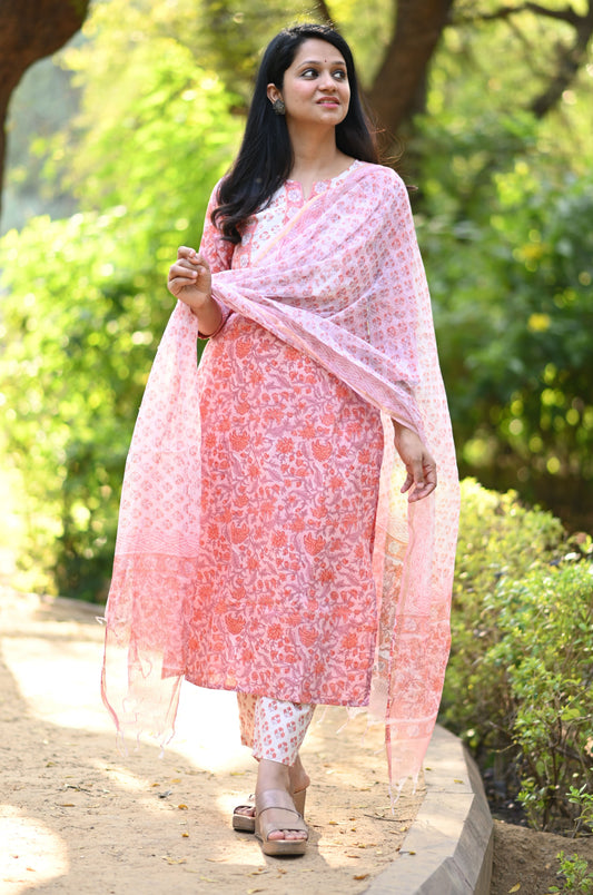 Kesari Hand Block Cotton Suit Set