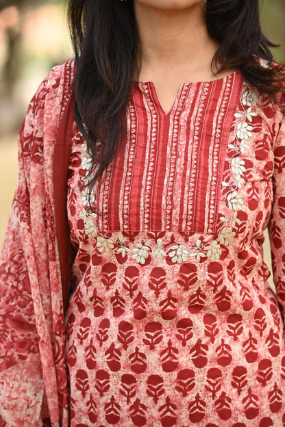 Red Bagru Suit Set