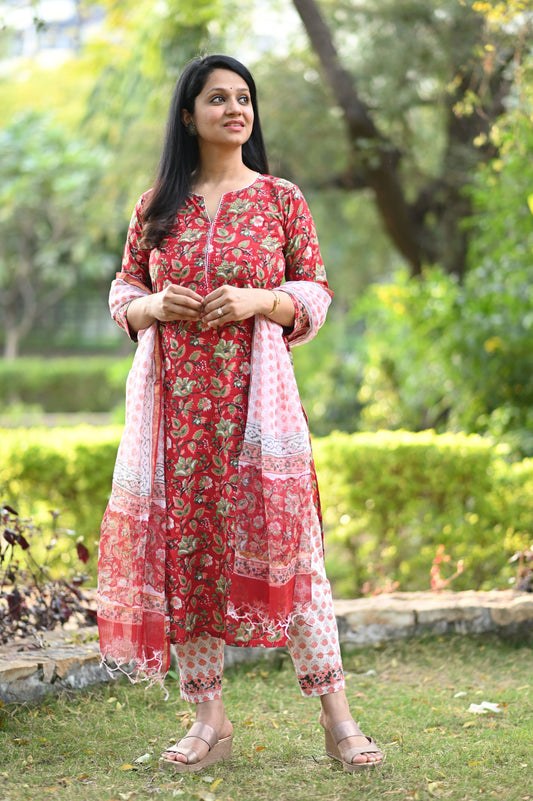 Mallika Hand Block Cotton Suit Set