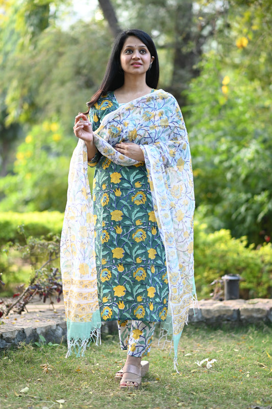 Harini Hand Block Cotton Suit Set