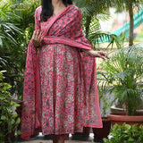 Gulraaz Pink Handblock Anarkali Suit Set